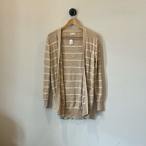 BE COOL Beige and White Striped Open-Front Women’s Cardigan